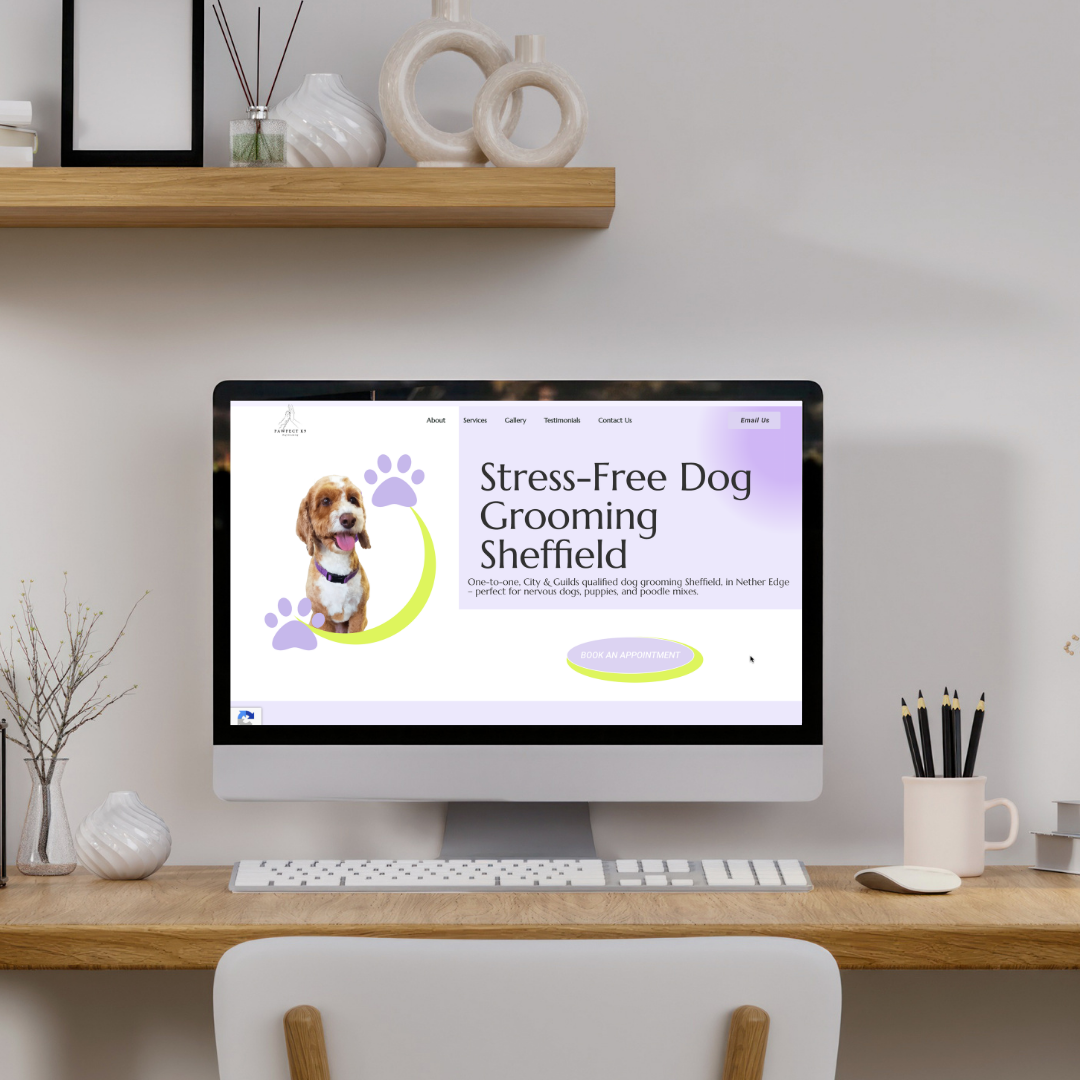 A stylish digital presence for a local grooming salon. Featuring a gallery-focused layout to show off "before and after" work and a simple contact path for busy pet owners.